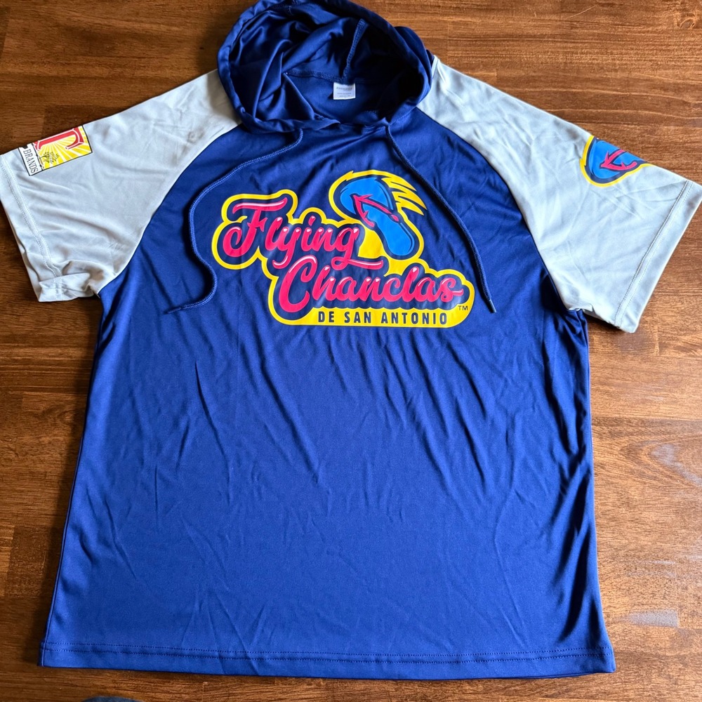 Flying Chanclas de San Antonio Short Sleeve Hoodie Blue Grey Mens Medium Success